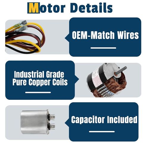 12Y65 Condenser Fan Motor 1/4HP 208-230V 825RPM for Lennox | Compatible with YSLB-220-8-B001 YSLB-220-8-B002 Includes Capacitor Quiet running operation in Kuwait