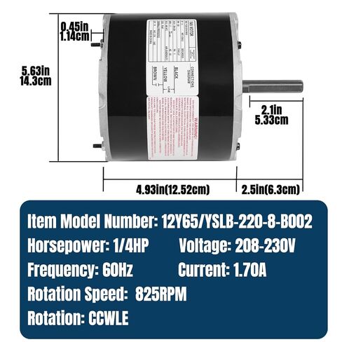 12Y65 Condenser Fan Motor 1/4HP 208-230V 825RPM for Lennox | Compatible with YSLB-220-8-B001 YSLB-220-8-B002 Includes Capacitor Quiet running operation in Kuwait