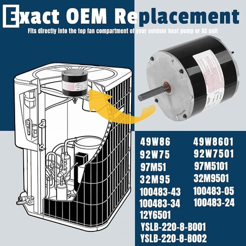 12Y65 Condenser Fan Motor 1/4HP 208-230V 825RPM for Lennox | Compatible with YSLB-220-8-B001 YSLB-220-8-B002 Includes Capacitor Quiet running operation in Kuwait