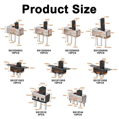110PCS SPDT Mini Slide Switch Kit Micro Switch 9Values readboard Switches 1p2t Toggle Switches 2 Position 3 Pin Miniature Vertical Panel Mount Knob, SS12D00 SS12F15 SS12D10 SS12F44 in Kuwait