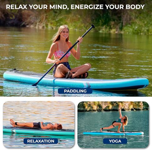 SereneLife 10’6" Inflatable Stand-Up Paddle Board with Window - 32" Wide Stable Design with Non-Slip EVA Deck Pad, Premium SUP Accessories and GoPro Mount, for Youth and Adults, 350 lbs. Capacity in Kuwait