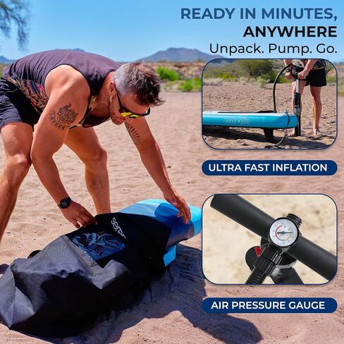 SereneLife 10’6" Inflatable Stand-Up Paddle Board with Window - 32" Wide Stable Design with Non-Slip EVA Deck Pad, Premium SUP Accessories and GoPro Mount, for Youth and Adults, 350 lbs. Capacity in Kuwait