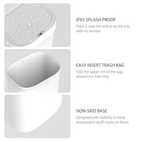 Versen 13.2 Gallons Automatic Kitchen Trash Can, 50 Liters Touchless Motion Sensor Garbage Bin with Smart Opening Lid, Slow Close White Plastic Trash Bin for Home (13 Gal Plastic Trash Can) in Kuwait