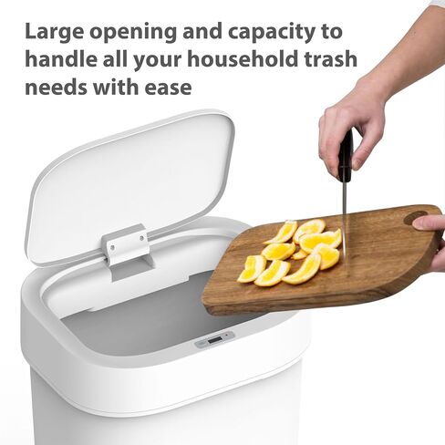 Versen 13.2 Gallons Automatic Kitchen Trash Can, 50 Liters Touchless Motion Sensor Garbage Bin with Smart Opening Lid, Slow Close White Plastic Trash Bin for Home (13 Gal Plastic Trash Can) in Kuwait