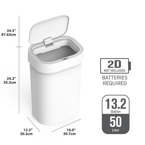 Versen 13.2 Gallons Automatic Kitchen Trash Can, 50 Liters Touchless Motion Sensor Garbage Bin with Smart Opening Lid, Slow Close White Plastic Trash Bin for Home (13 Gal Plastic Trash Can) in Kuwait