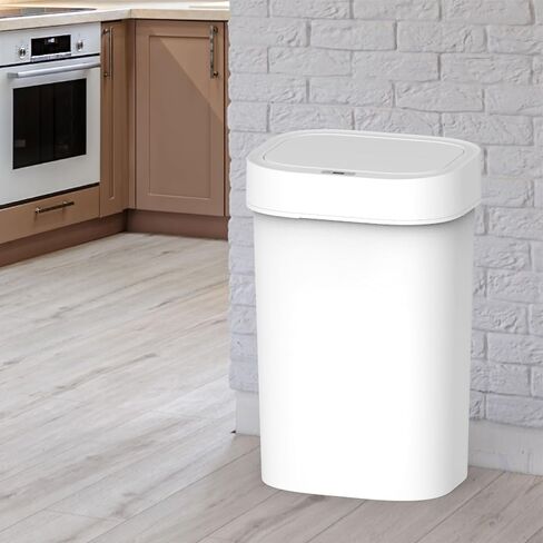 Versen 13.2 Gallons Automatic Kitchen Trash Can, 50 Liters Touchless Motion Sensor Garbage Bin with Smart Opening Lid, Slow Close White Plastic Trash Bin for Home (13 Gal Plastic Trash Can) in Kuwait