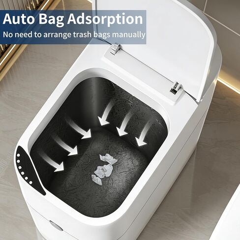 Automatic Bathroom Trash Can with Lid, 3 Gallon Slim Touchless Sensor Garbage Can, Small Smart Auto Bag Adsorption Trash Bin for Living Room, Bedroom, Office and Kitchen in Kuwait
