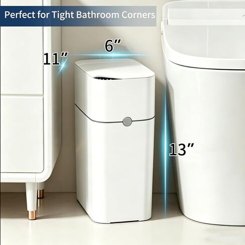 Automatic Bathroom Trash Can with Lid, 3 Gallon Slim Touchless Sensor Garbage Can, Small Smart Auto Bag Adsorption Trash Bin for Living Room, Bedroom, Office and Kitchen in Kuwait