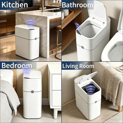 Automatic Bathroom Trash Can with Lid, 3 Gallon Slim Touchless Sensor Garbage Can, Small Smart Auto Bag Adsorption Trash Bin for Living Room, Bedroom, Office and Kitchen in Kuwait