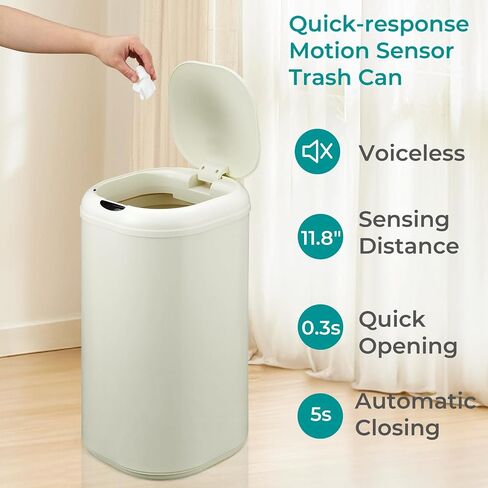 GarveeTech 8 Gallon Automatic Trash Can for Kitchen, Touchless Motion Sensor Garbage Can with Lid, Fingerprint-Proof Stainless Steel Smart Waste Bin for Office, Bathroom & Home, 30L, Beige in Kuwait