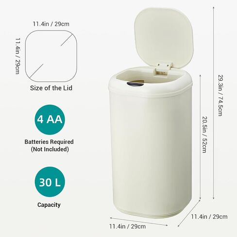 GarveeTech 8 Gallon Automatic Trash Can for Kitchen, Touchless Motion Sensor Garbage Can with Lid, Fingerprint-Proof Stainless Steel Smart Waste Bin for Office, Bathroom & Home, 30L, Beige in Kuwait