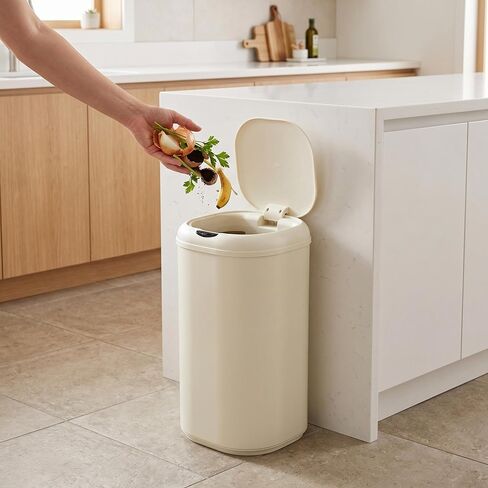 GarveeTech 8 Gallon Automatic Trash Can for Kitchen, Touchless Motion Sensor Garbage Can with Lid, Fingerprint-Proof Stainless Steel Smart Waste Bin for Office, Bathroom & Home, 30L, Beige in Kuwait