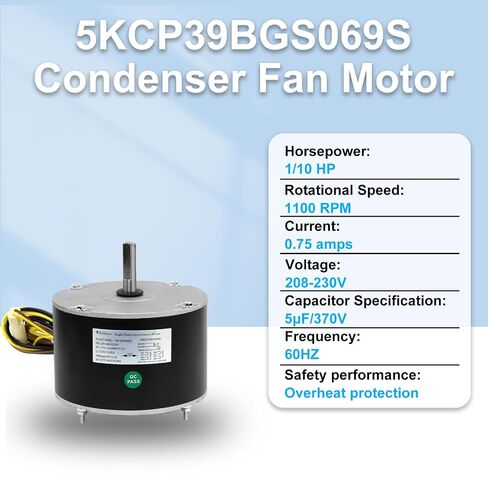 5KCP39BGS069S استبدال محرك مروحة المكثف للناقل #3S001، #GE3907 Genteq Bryant Payne Dayton AC/مكيف الهواء 1/10 HP 1100 RPM 208-230V 60HZ 48 إطار مع مكثف in Kuwait
