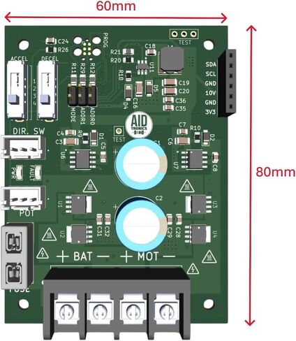 PWM Reversible Brushed DC Motor Controller, 10A Continuous, 12V/24V/36V | I2C Controlled or Stand-Alone, Adjustable Acceleration/Deceleration (Soft Start/Stop) in Kuwait