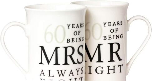 مجموعة هدايا الكوب الخزفي باللون الأبيض العاجي للذكرى الستين للسيد Right & Mrs Always Right من Happy Homewares in Kuwait