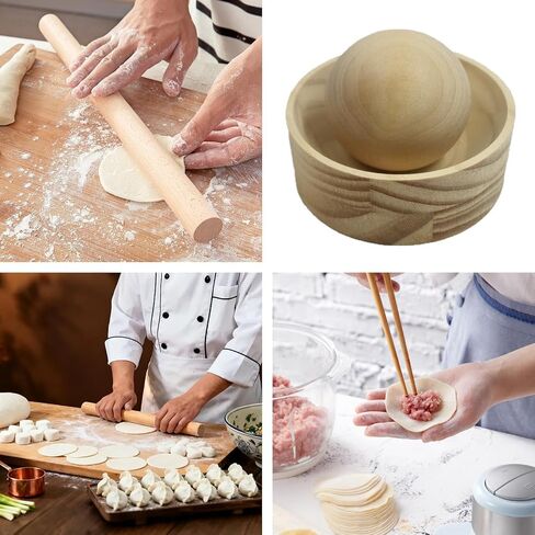 Wooden Dumpling Press Tool, Dumpling Wrapper Press with Ball Bearing, Hand Dough Presser, Dough Skin Maker, for Home and Restaurant Use in Kuwait
