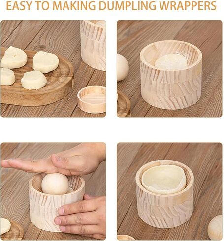 Wooden Dumpling Press Tool, Dumpling Wrapper Press with Ball Bearing, Hand Dough Presser, Dough Skin Maker, for Home and Restaurant Use in Kuwait