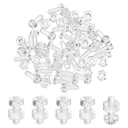 M METERXITY 30-Set Clear Transparent Screws and Hex Nuts Kit, M3x8mm Acrylic Plastic Cross-recessed Round Head Screws for Machine Accessories/DIY Equipment/Model, Hand Tighten Bolts in Kuwait