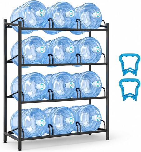 5 Gallon Water Dispenser Jug Holder, | Holder Heavy Duty Water Cooler Jug Rack with 2 Carry Handles, 4 Tier Water Storage Rack with 12 Slots for Gallon Jugs in Kuwait