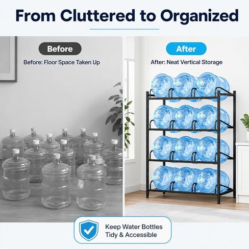 5 Gallon Water Dispenser Jug Holder, | Holder Heavy Duty Water Cooler Jug Rack with 2 Carry Handles, 4 Tier Water Storage Rack with 12 Slots for Gallon Jugs in Kuwait