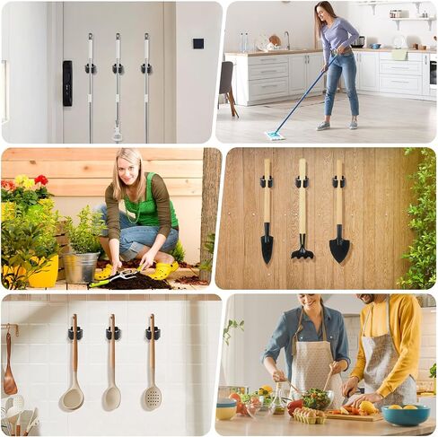 Broom Holder Wall Mount, 4PCS Broom Hanger Wall Mount, Stainless Steel Heavy Duty Mop Holder Broom Mop Hanger Wall with Screws, Garden Outdoor Tool Organizer Rack Broom Hanger (Black) in Kuwait