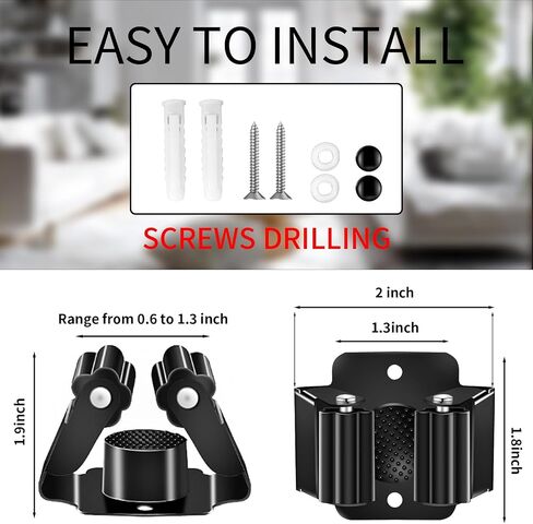 Broom Holder Wall Mount, 4PCS Broom Hanger Wall Mount, Stainless Steel Heavy Duty Mop Holder Broom Mop Hanger Wall with Screws, Garden Outdoor Tool Organizer Rack Broom Hanger (Black) in Kuwait