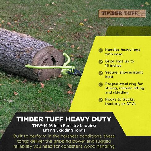 ملقط رفع وانزلاق من Timber Tuff مقاس 40.64 سم، أداة التعامل مع سجل الصلب مع أسنان حادة وحلقة دائرية للتسجيل، TMW-14، أخضر in Kuwait