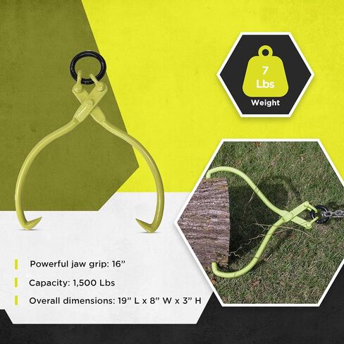 ملقط رفع وانزلاق من Timber Tuff مقاس 40.64 سم، أداة التعامل مع سجل الصلب مع أسنان حادة وحلقة دائرية للتسجيل، TMW-14، أخضر in Kuwait