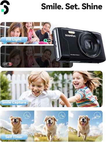 كاميرا Soomfon Digital - MAX 72MP Point و SHOOT Kids Cameras مع تكبير 16x وبطاقة TF 32G وبطاريتين وقارئ البطاقات ، الكاميرا الرقمية الوردية المدمجة للأطفال المراهقين للأطفال in Kuwait