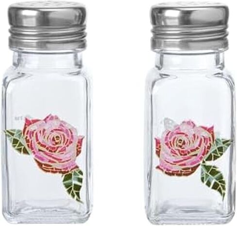 Dolly Parton Glass Salt and Pepper Shakers with Mosaic Rose Design, Easy to Fill, Set of 2, 3 Ounce in Kuwait