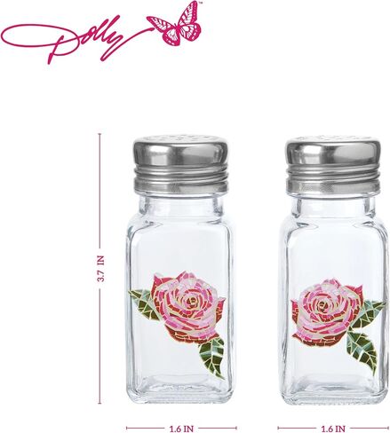 Dolly Parton Glass Salt and Pepper Shakers with Mosaic Rose Design, Easy to Fill, Set of 2, 3 Ounce in Kuwait