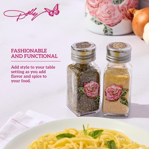 Dolly Parton Glass Salt and Pepper Shakers with Mosaic Rose Design, Easy to Fill, Set of 2, 3 Ounce in Kuwait