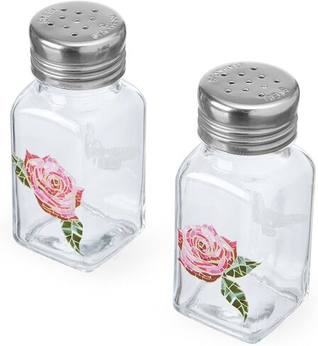 Dolly Parton Glass Salt and Pepper Shakers with Mosaic Rose Design, Easy to Fill, Set of 2, 3 Ounce in Kuwait