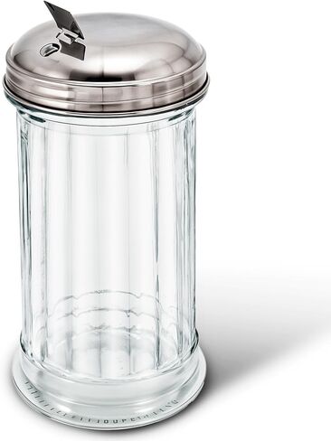 Stock Your Home Glass Sugar Dispenser- Fluted Sugar Pourer with Stainless Steel Self Closing Lid - Crystal Clear Sugar Shaker for Diners, Cafes, Bakeries, Coffee Shops, Restaurants, Kitchens in Kuwait