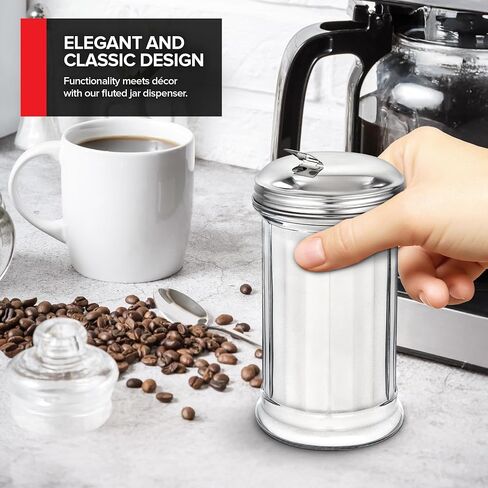 Stock Your Home Glass Sugar Dispenser- Fluted Sugar Pourer with Stainless Steel Self Closing Lid - Crystal Clear Sugar Shaker for Diners, Cafes, Bakeries, Coffee Shops, Restaurants, Kitchens in Kuwait
