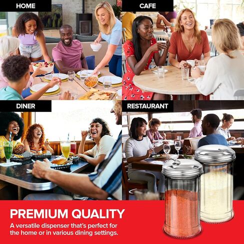 Stock Your Home Glass Sugar Dispenser- Fluted Sugar Pourer with Stainless Steel Self Closing Lid - Crystal Clear Sugar Shaker for Diners, Cafes, Bakeries, Coffee Shops, Restaurants, Kitchens in Kuwait
