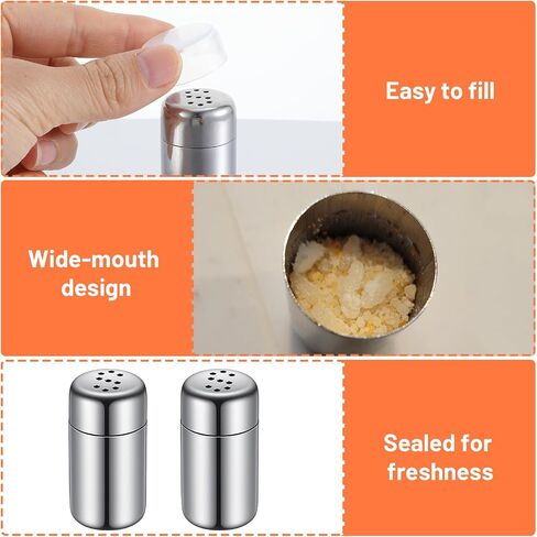 2pcs Travel Salt And Pepper, Stainless Steel Mini Salt Shaker, Travel Size Metal Salts and Pepper Shakers With Lid for Camping, Lunch Box, Leak-Proof in Kuwait