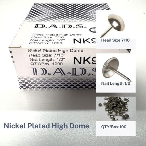 D.A.D.S. NK912 Upholstery Tacks, Decorative Nail Heads, Upholstery Tacks for Furniture, DIY Decorative Tacks, Upholstery Pins, (Nickel Plated High Dome) in Kuwait