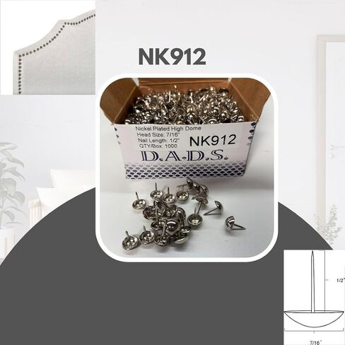 D.A.D.S. NK912 Upholstery Tacks, Decorative Nail Heads, Upholstery Tacks for Furniture, DIY Decorative Tacks, Upholstery Pins, (Nickel Plated High Dome) in Kuwait