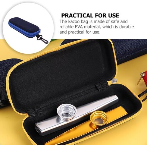 Shockproof Kazoo Storage Case with Zipper, Water Resistant EVA Exterior Holder, Portable Carrying Pouch Organizer for Harmonica Wind Instrument, Travel Gear for Adults in Kuwait