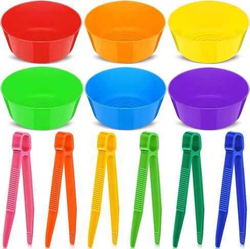 24 Pcs Sorting Bowls and Tweezers for Preschool 6 Colors Counting and Sorting Toy Early Math and Fine Motor Skills Stem Sets Gift in Saudi Arabia