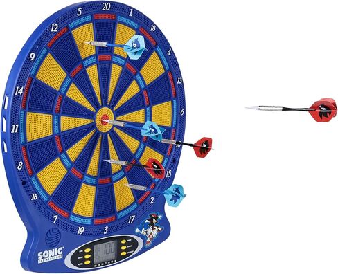 Sonic The Hedgehog Electronic Dartboard Set with Digital Scoring, Multiple Game Modes, LED Display, Soft Tip Darts Included, Indoor Family Game for Adults & Kids in Kuwait