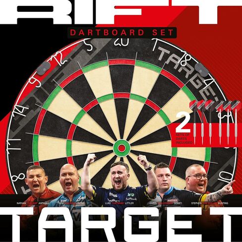 Target Darts Rift Dartboard Set | Steel Tip Dart Board | Staple-Less Wire | Includes Two Sets of 17G Darts | Complete Starter Set | Includes 1 Month of DartCounter App in Kuwait