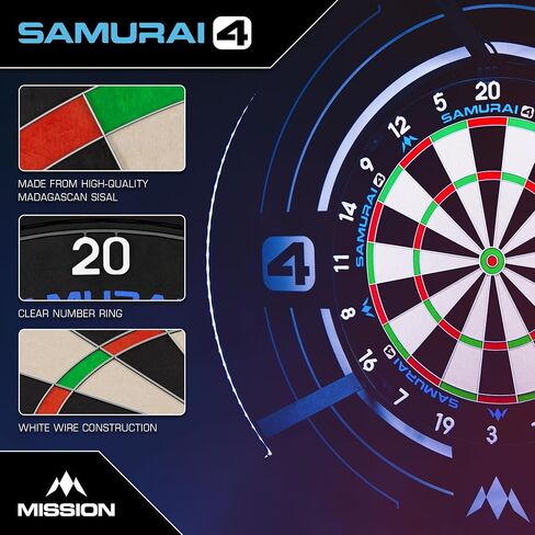 لوحة رمي السهام ذات الشعيرات الاحترافية من Mission Samurai 4 - إصدار White Spider، سيزال مدغشقر الفاخر، سلك سكين رفيع للغاية. in Kuwait