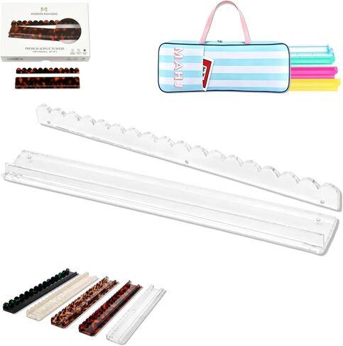Scalloped Mahjong Racks with Magnetic Pushers, Multi-Size Universal Acrylic Tile Holders for American and Chinese Mahjong Set, Includes Storage Bag (Crystal Clear,20",4 Pack) in Kuwait