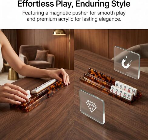 Scalloped Mahjong Racks with Magnetic Pushers, Multi-Size Universal Acrylic Tile Holders for American and Chinese Mahjong Set, Includes Storage Bag (Crystal Clear,20",4 Pack) in Kuwait