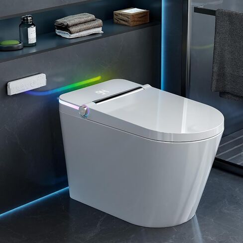 Smart Toilet with Bidet Built In, Tankless Bidet Toilet with 1000g MaP Flush Power, Auto Open/Close Lid, Dual Auto Flush, Heated Seat, Air Dryer, Multiple Cleaning Modes, Foot Sensor | 1000 Gram MaP Flush Score, Auto Open/Close, Dual Auto Flush, Heated Se in Kuwait