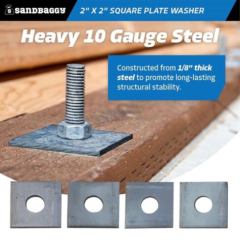 غسالة أطباق مربعة مسطحة مقاس 1/8 بوصة × 2 بوصة × 2 بوصة من Sandbaggy - القطر الداخلي 5/8 بوصة - 10 قياسات من الفولاذ - ألواح تحمل لمسامير وقضبان التثبيت (20، 2 بوصة × 2 بوصة) in Kuwait