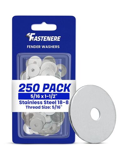 Fastenere Fender Washers 5/16 x 1-1/2" (250 Pack), Large Diameter, 18-8 Stainless Steel Plain Finish, Corrosion Resistant, High Tensile Strength Metal Hardware for Automotive and Construction Projects in Kuwait