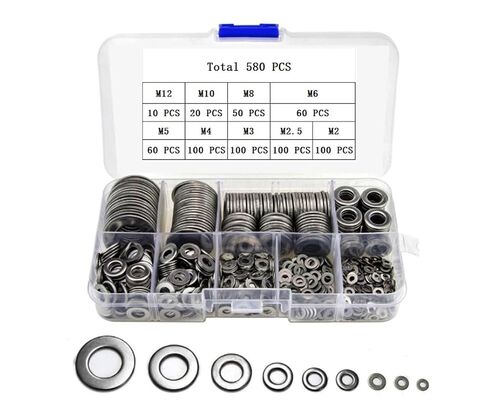 (560 pcs) Flat Washers, 304 Stainless Steel Flat Washer, Gasket Combination, 9 Different Sizes Wide Washing M2 M2.5 M3 M4 M5 M6 M8 M10 M12 in Kuwait